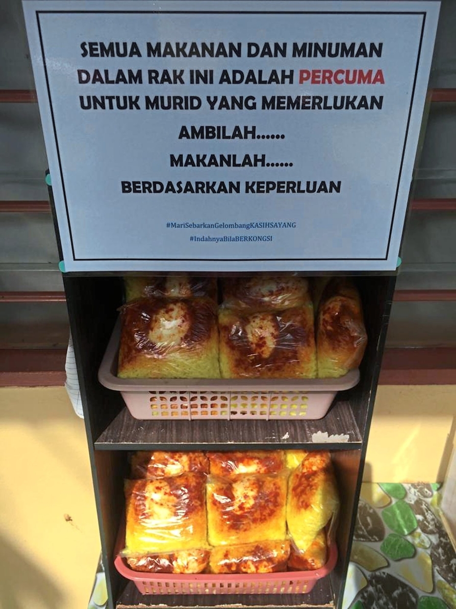 Food for thought: Bread supplied by Maisarah’s initiative on shelves at her school in Sandakan