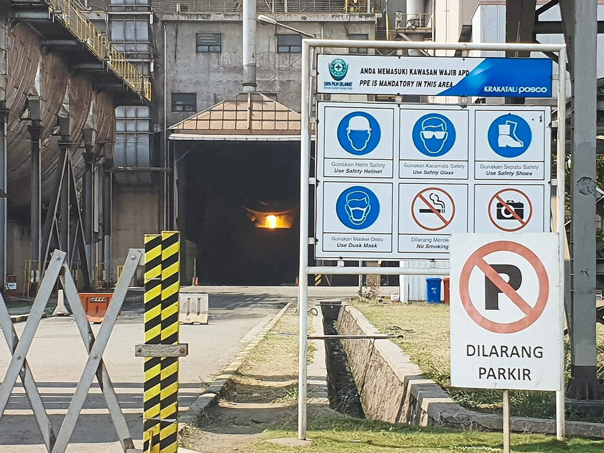 Molten steel is pouring out of Krakatau POSCO’s secondary steel making facility - the secondary steel making process removes excess carbon and impurities from the material in order to produce steel with ideal ductility.
