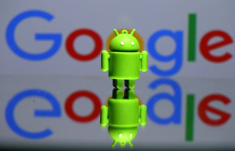 FILE PHOTO A 3D printed Android mascot Bugdroid seen in front of a Google logo in this illustration taken July 9 2017. REUTERSDado RuvicIllustrationFile Photo
