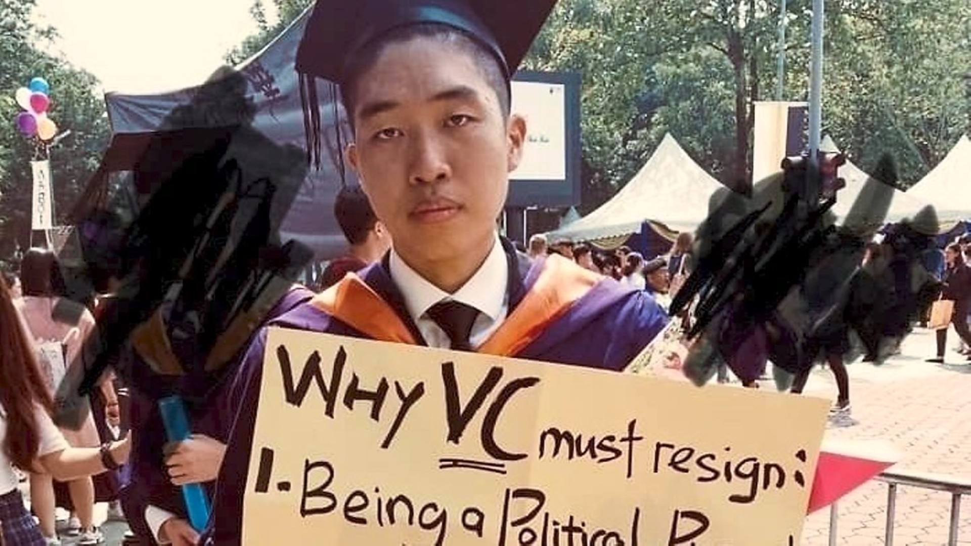 Wong calling for the VC’s resignation at his graduation ceremony.