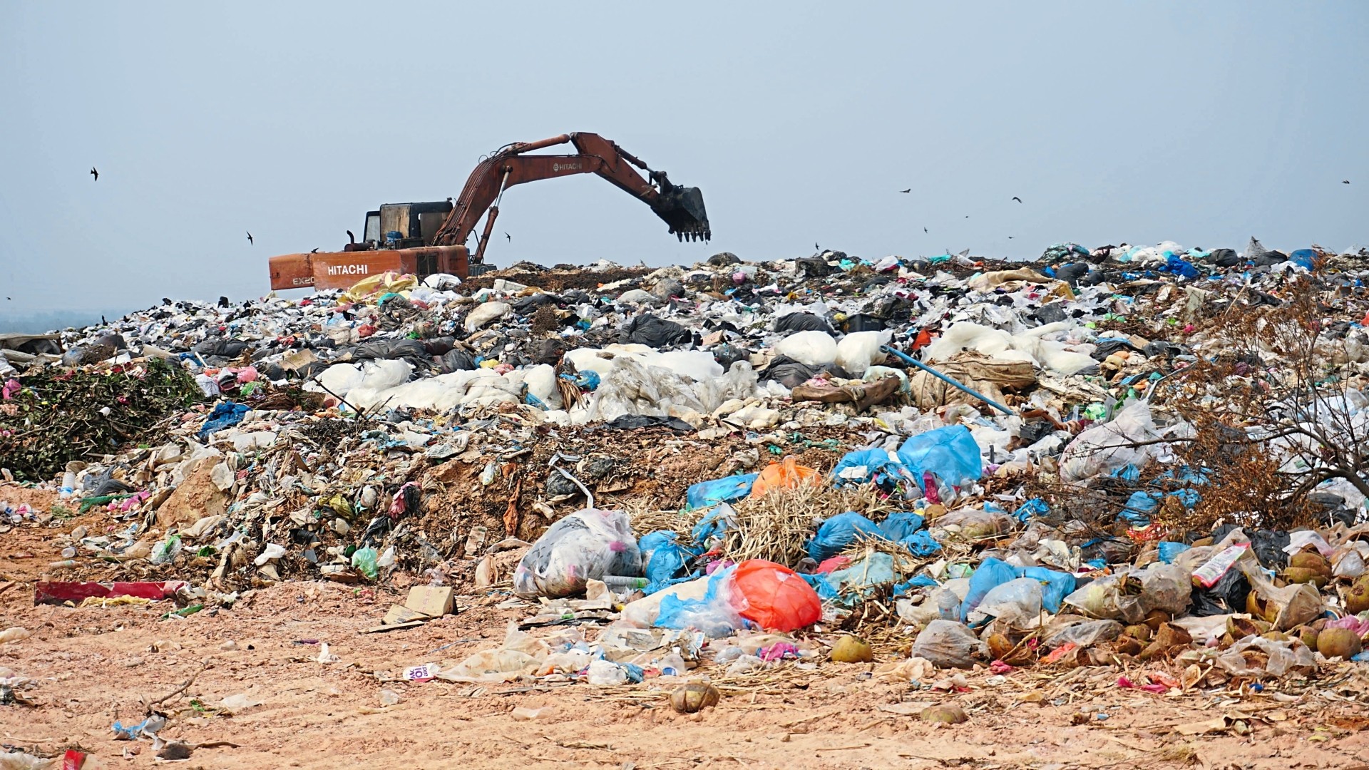 Chemicals and dyes present in fabric can leach into the soil and end up in water sources like rivers.