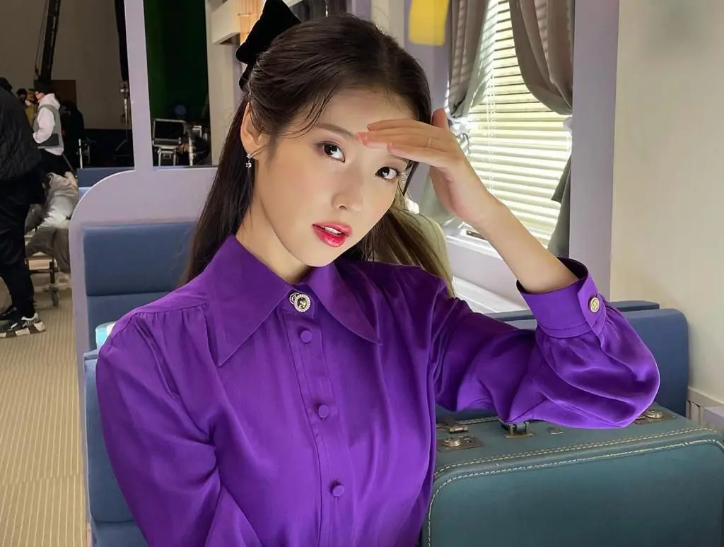 iu purple dress IU @dlwlrma shined in the Violet Draped Lace Maxi Dress by Montsand on the  stage of the Seoul International Drama Awards. #montsand