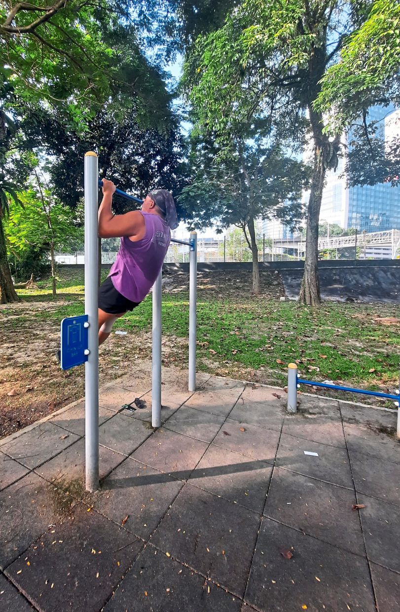 Romy says the outdoor gym’s flooring becomes slippery when it rains.