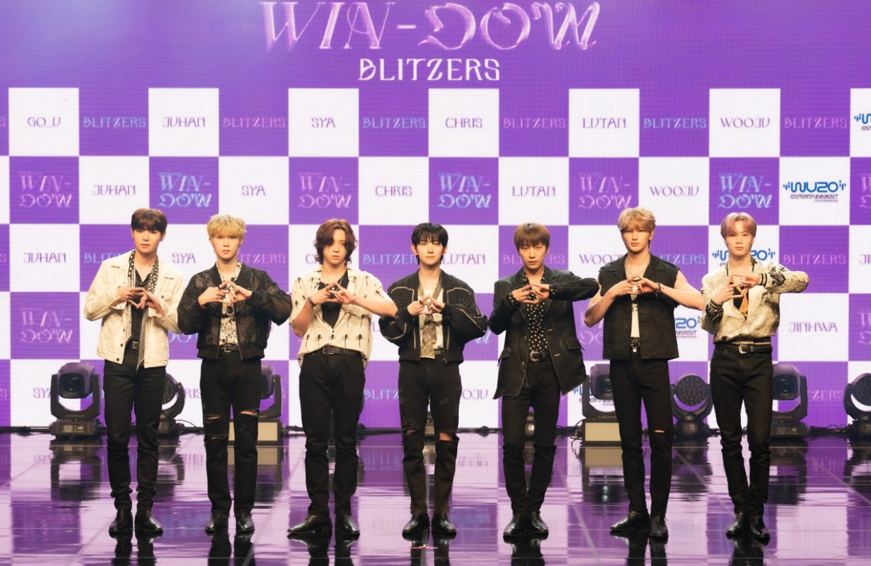 Blitzers conduct a press conference for their third EP “Win-Dow,” in Cheongdam-dong, Seoul, Wednesday. – Photo: Wuzo Entertainment