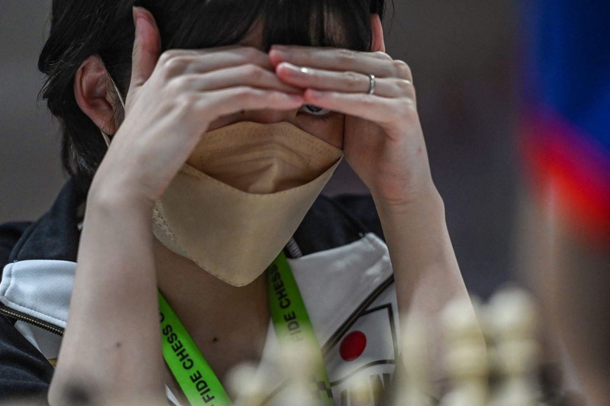 Japan's Rikka Mitsuyama competes, during her Round 4 game against the Chinese Taipei team at the 44th Chess Olympiad 2022, in Mahabalipuram on Monday, August 1, 2022. - AFP