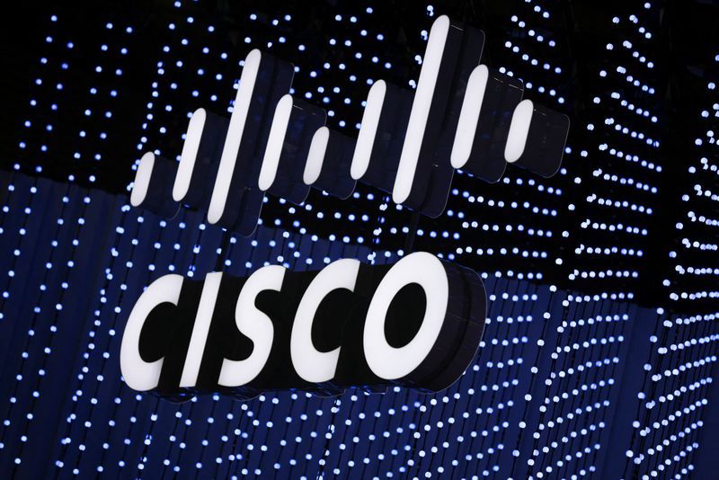 FILE PHOTO The logo of networking gear maker Cisco Systems Inc is seen during GSMAs 2022 Mobile World Congress MWC in Barcelona Spain February 28 2022. REUTERSNacho Doce