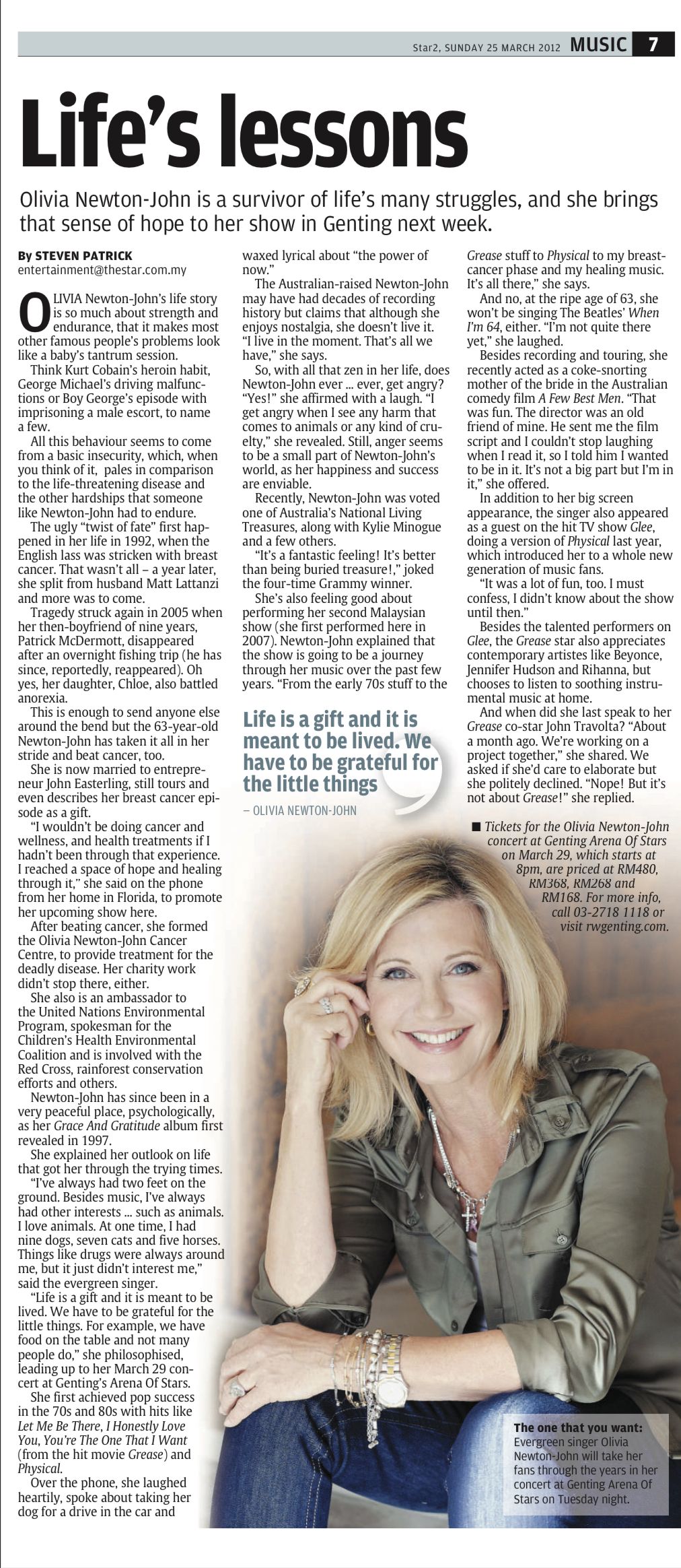 StarLifestyle's 2012 article on Olivia-Newton John