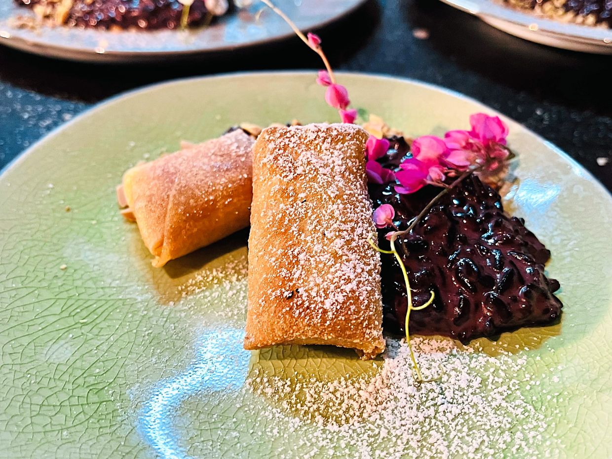 A previous iteration of Nowhere Kitchen saw the creation of this beautiful meal of banana and peanut butter spring rolls with glutinous rice and flowers.