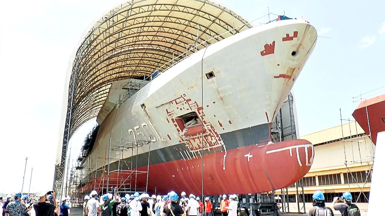 Work in progress: One of the five littoral combat ships being built at the BNS dockyard in Lumut, Perak.