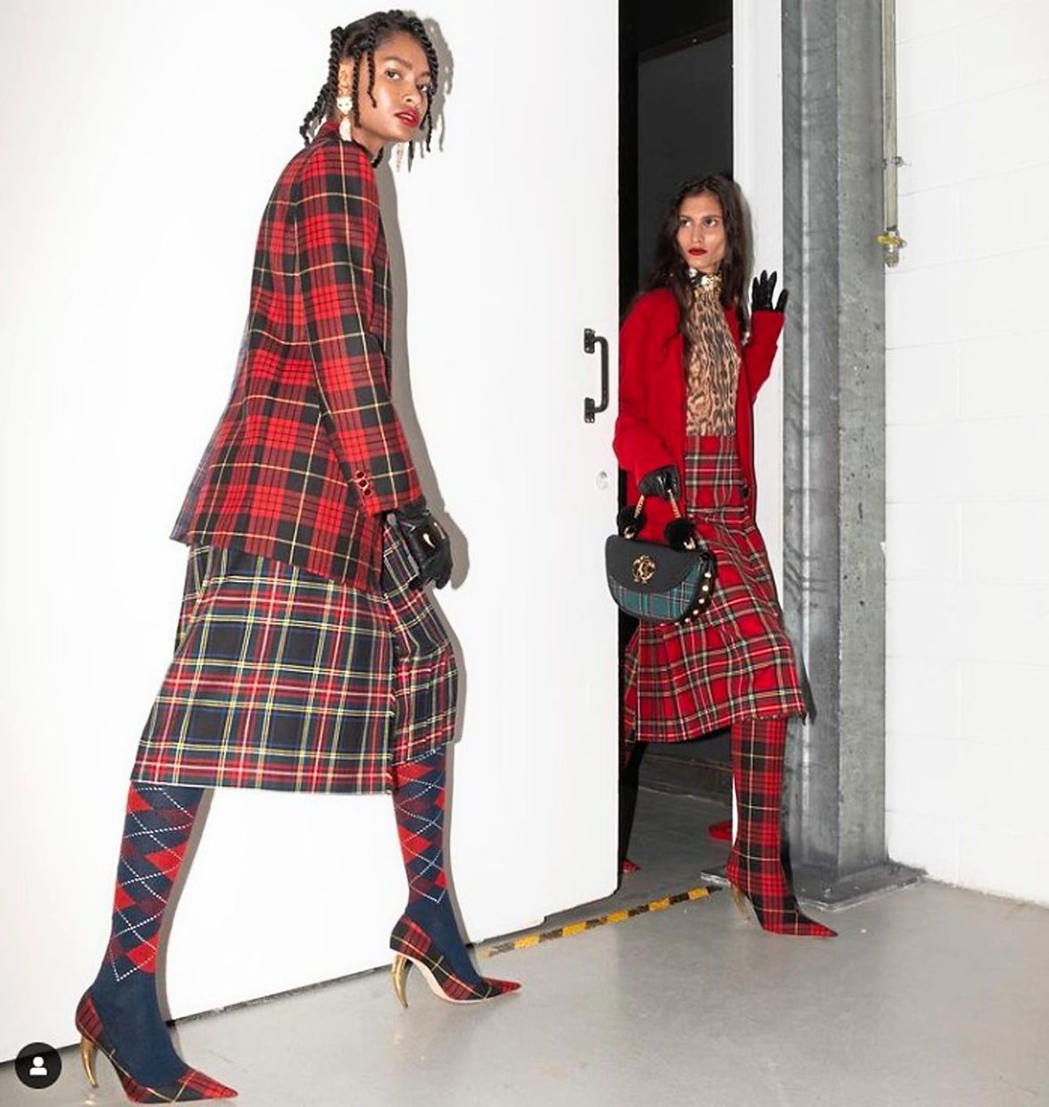Plaid, on various items of clothing, is prevalent this season. Photo: Instagram/Roberto Cavalli