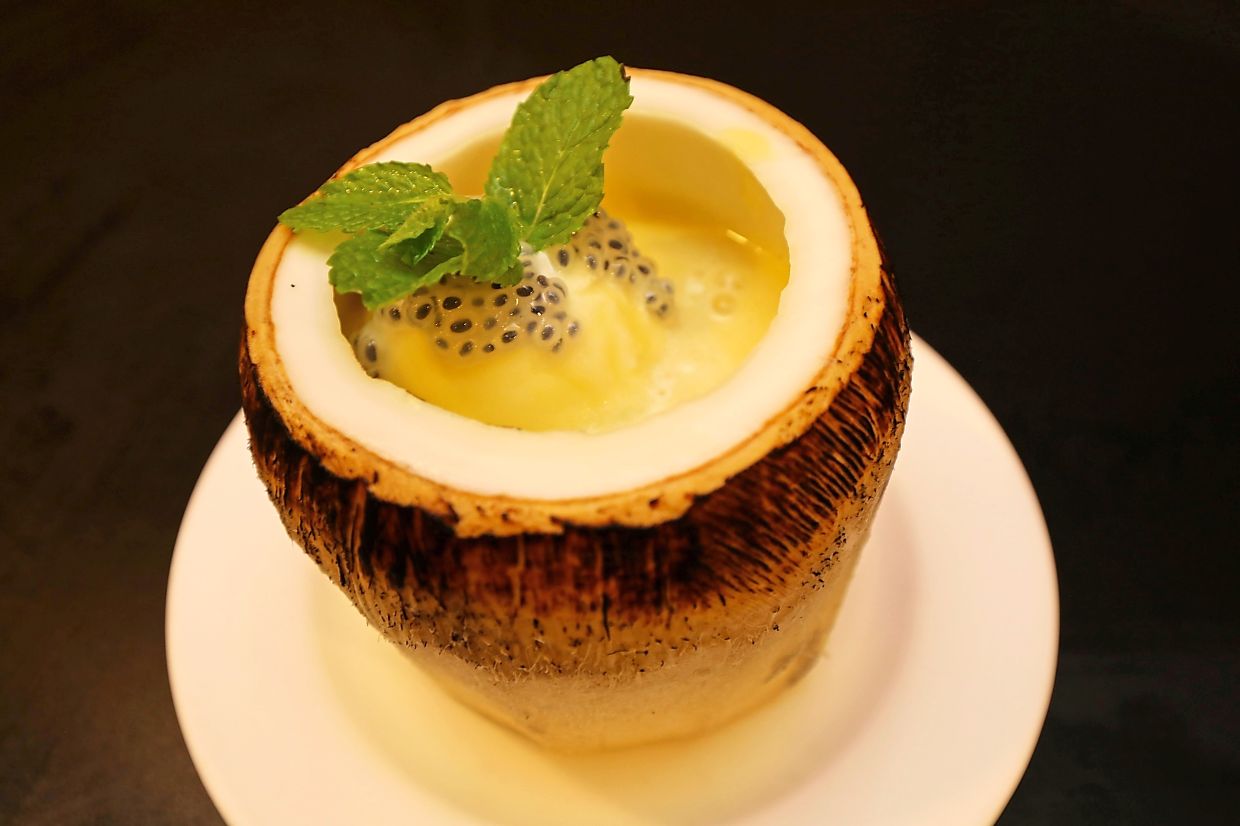 The coconut ice cream and pudding dessert created by Woo.