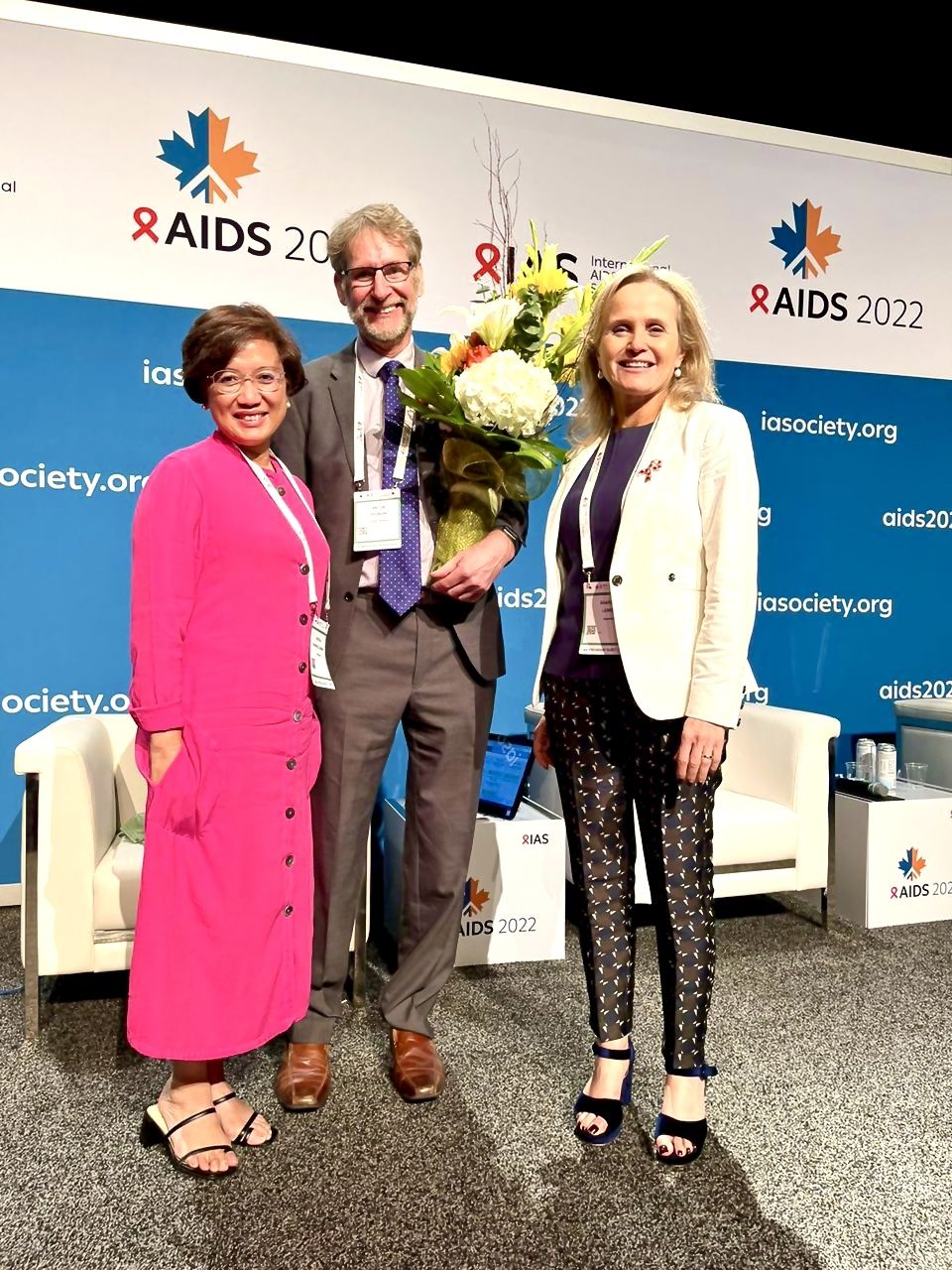 (from left) Dr Adeeba with past president Prof Anton Pozniak from UK, and incoming president Prof Sharon Lewin from Australia, at 24th International AIDS Conference held in Montreal from 29 to Aug 2.