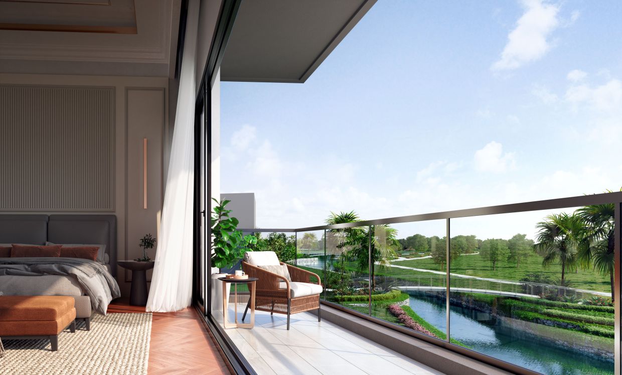 The master bedroom of Hana Residences gives you a gorgeous view of the lake at the central park.