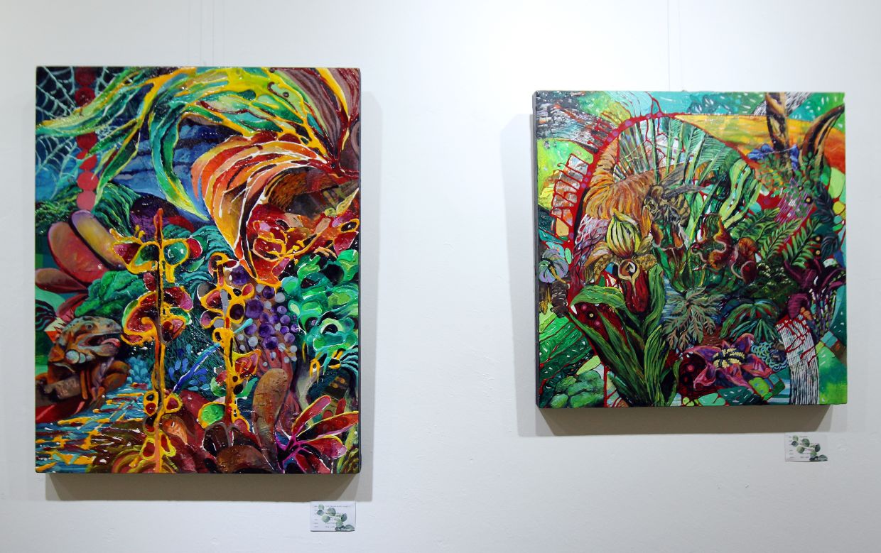 Artworks by Faez Fahmi in the 'La Naturalis' group art exhibition at The Ledge Art Gallery, 1 Utama in Petaling Jaya. Photo: The Star/Chan Tak Kong 