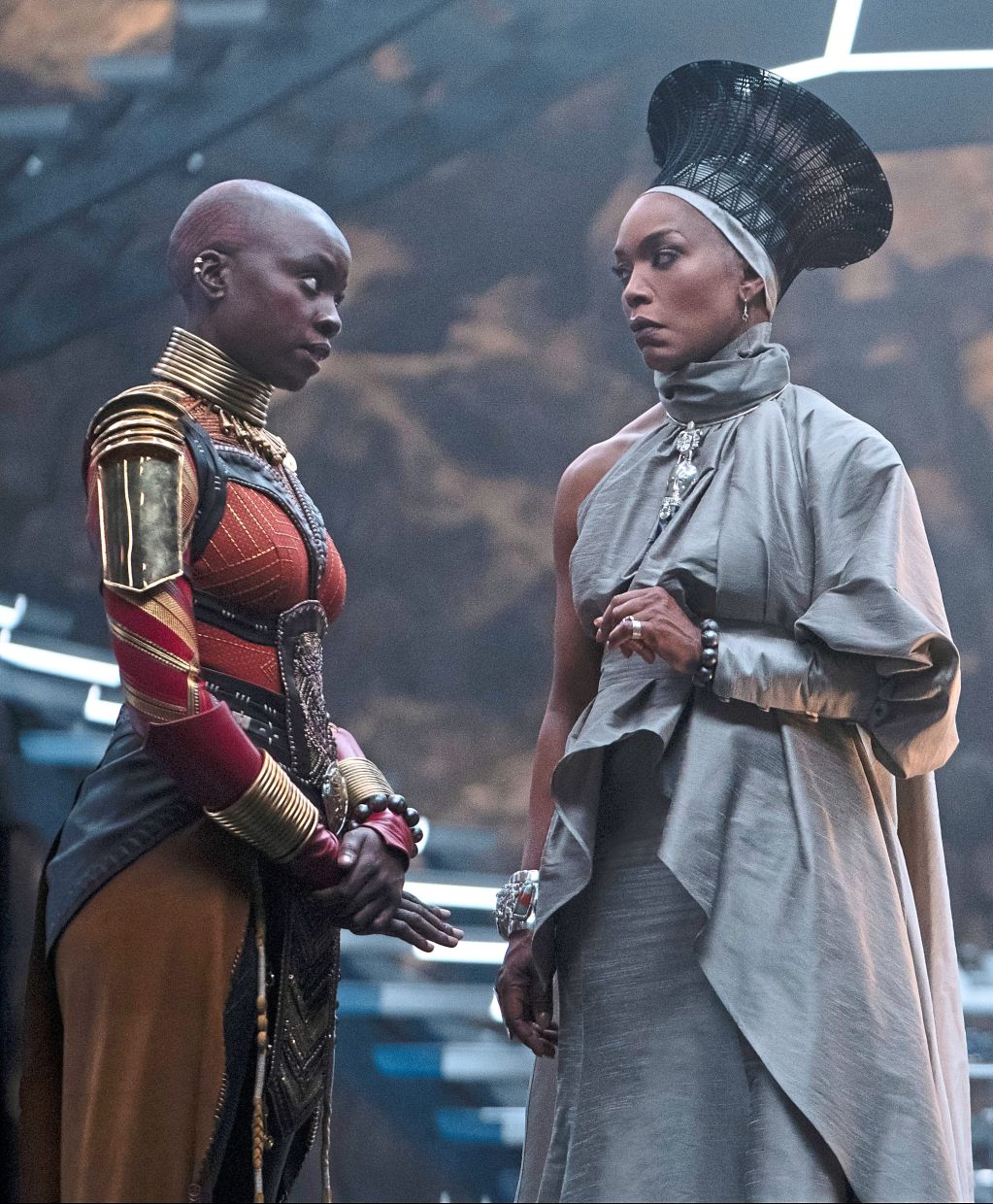 With the death of T’Challa, Okoye (Gurira, left) and Queen Mother Ramonda (Basset) have their hands full protecting Wakanda.