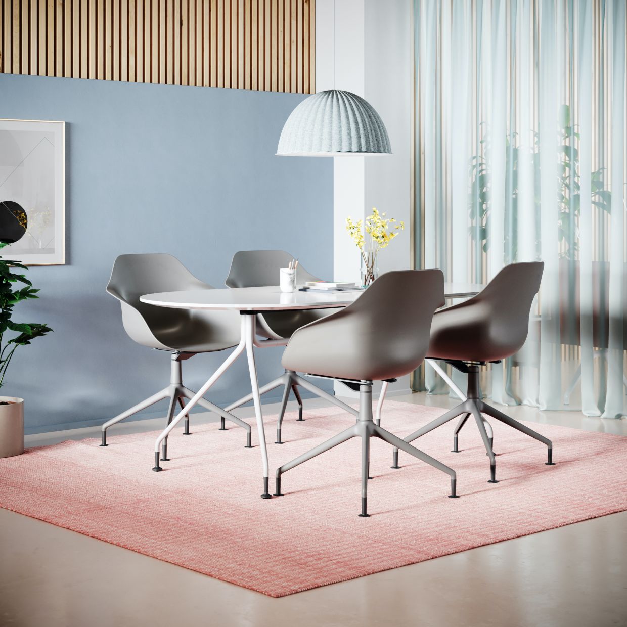 The Yonda chairs by Neunzig°design for the Wilkhahn furnishing company are available with different legs. Photo: Wilkhahn/dpa