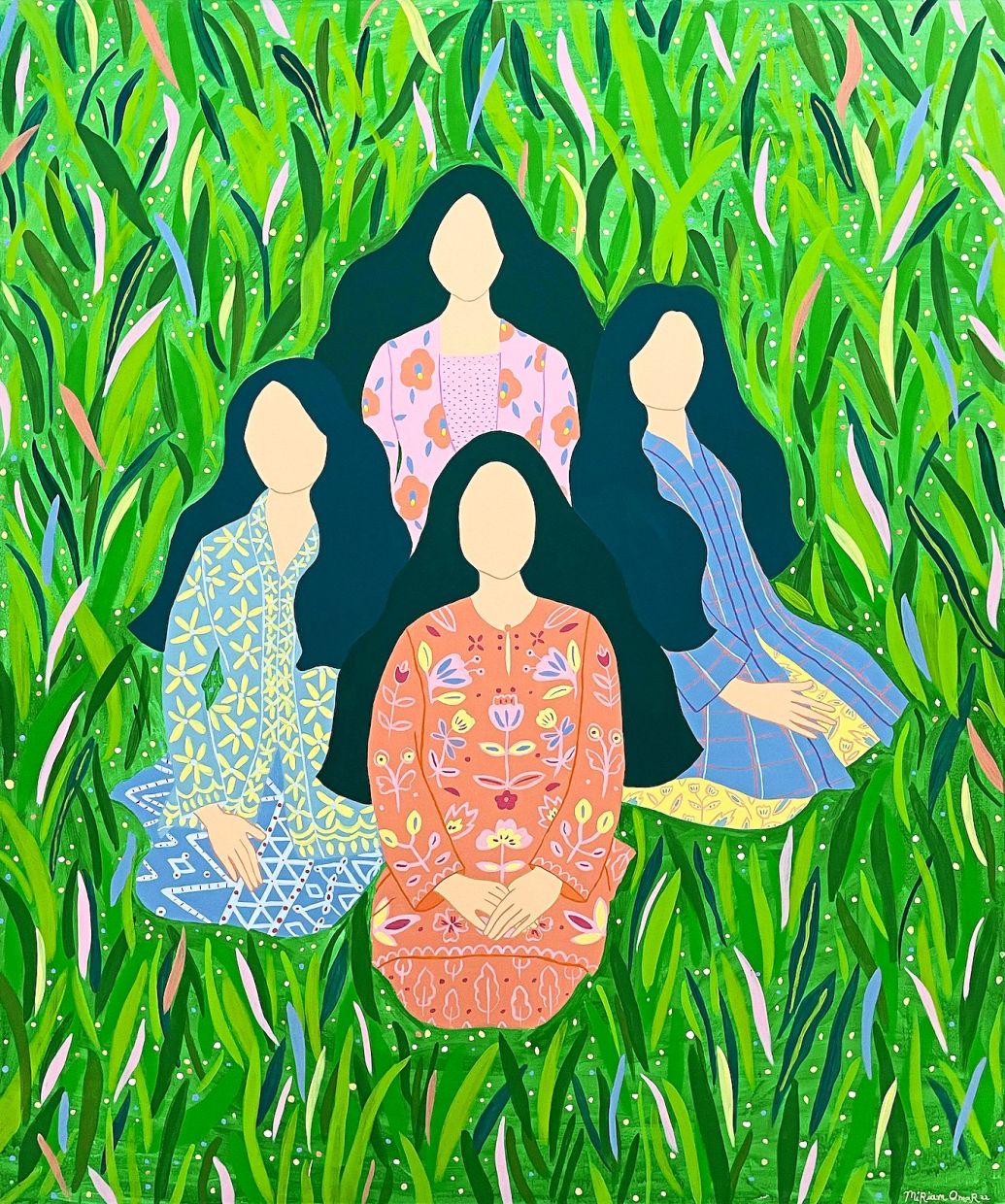 An artwork titled '4 Gadis Karib' (acrylic on canvas, 2022). Photo: Zhan Art Space