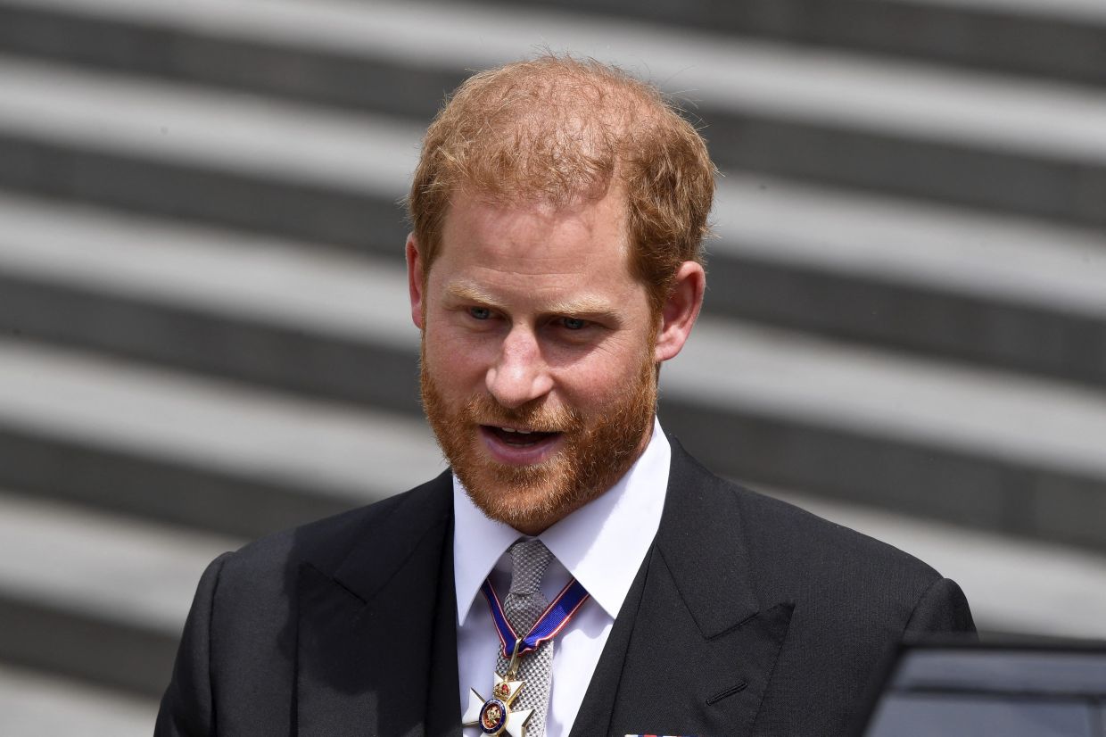 Britain's Prince Harry leaves after attending a service of thanksgiving for the reign of Queen Elizabeth II at St Paul's Cathedral in London on June 3, 2022 – Photo: AP