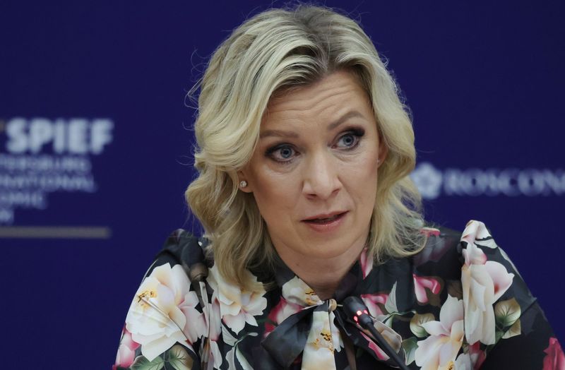 FILE PHOTO Russian Foreign Ministry spokeswoman Maria Zakharova speaks during the St. Petersburg International Economic Forum SPIEF in Saint Petersburg Russia June 15 2022. REUTERSAnton Vaganov