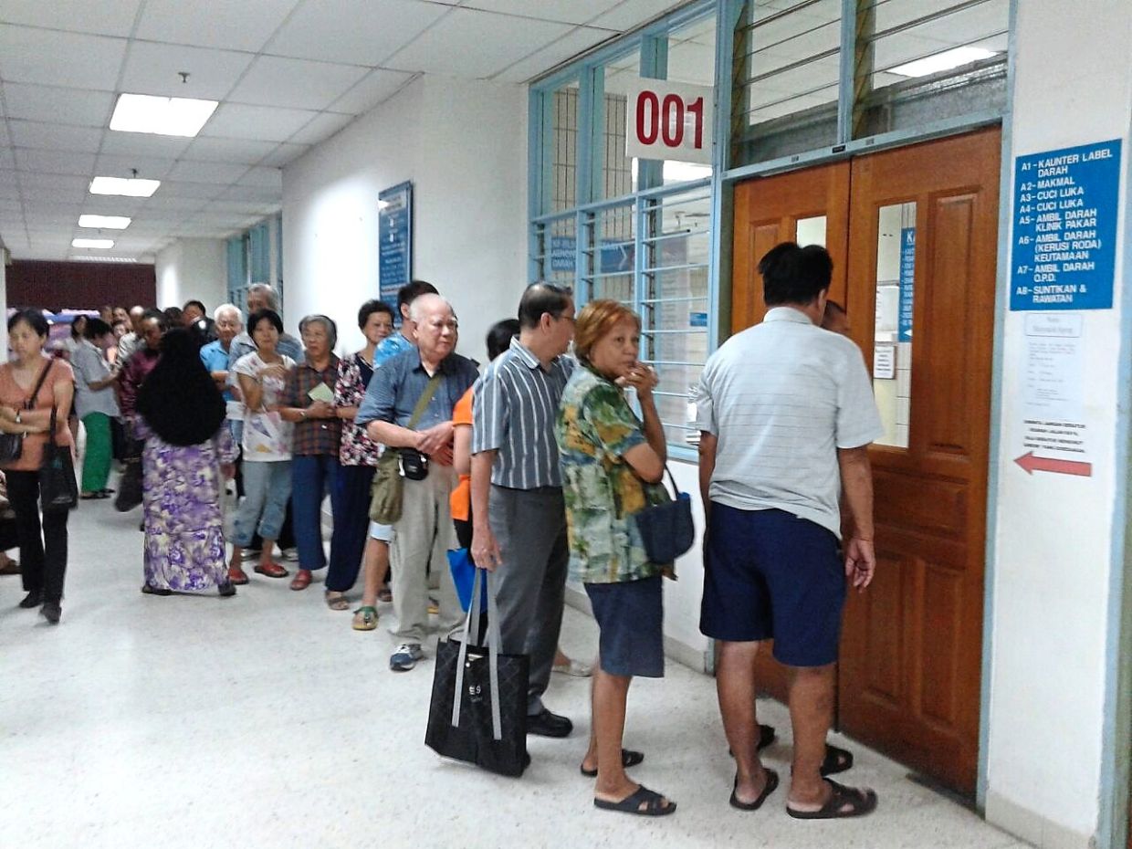 Even in outpatient departments, elderly patients wait from as early as 6am for the doors to be open.