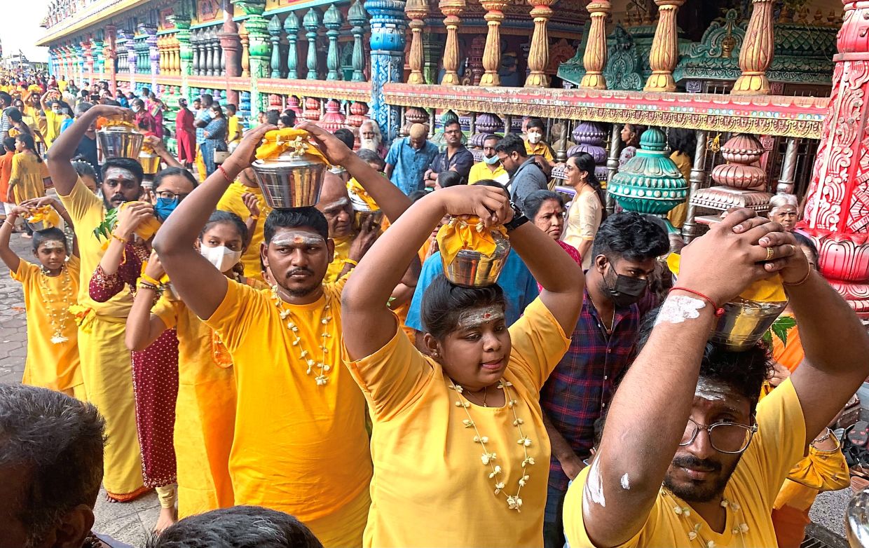 Some Hindus, like these devotees in Batu Caves, fulfil their vows before Thaipusam which is on Sunday.