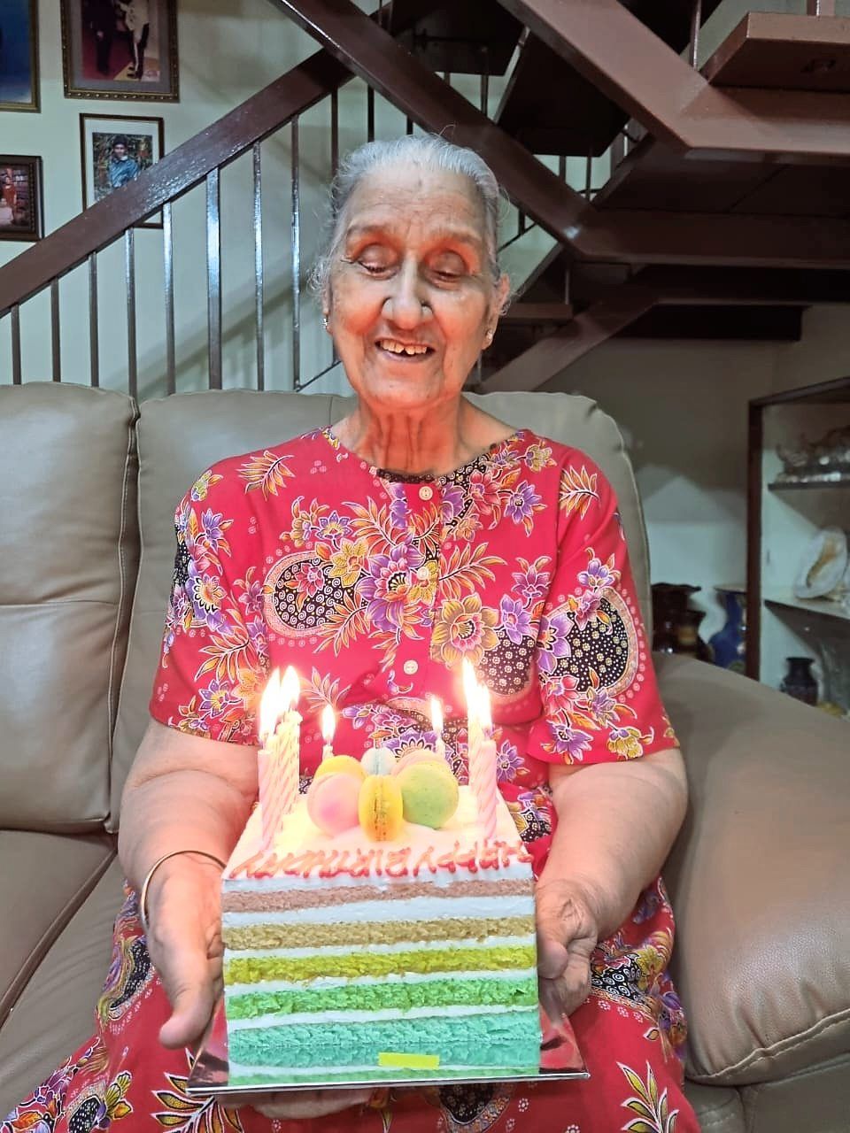 After much motivation, love and care, Aunty Santa finally came out of the doldrums. Here she is celebrating her 82nd birthday in 2022.