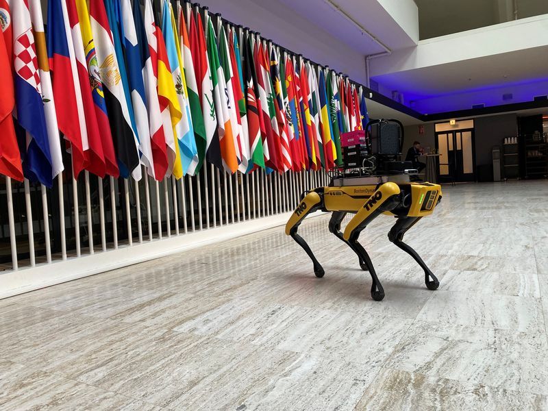 FILE PHOTO A robotic dog is shown at the Responsible Artificial Intelligence in the Military REAIM summit on responsible use of military artificial intelligence in The Hague Netherlands February 15 2023. REUTERSToby Sterling