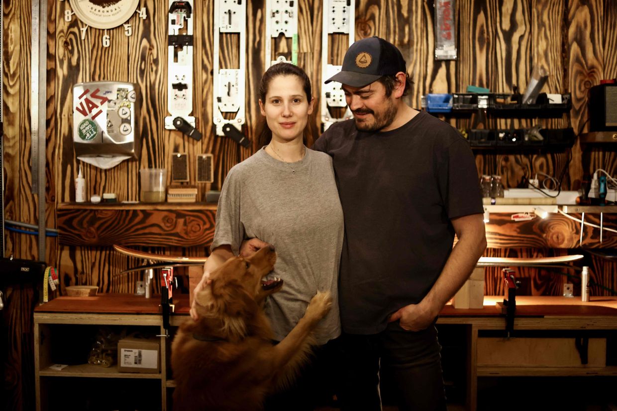 Gerondal and his wife Corman at the Atelier Gerondal ski factory in Malmedy. 