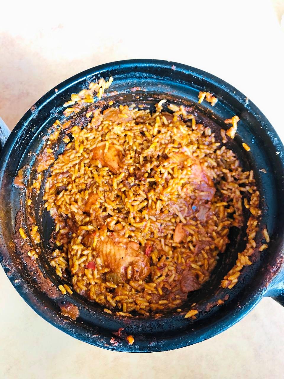 The chicken claypot rice is loaded with chunks of meat.