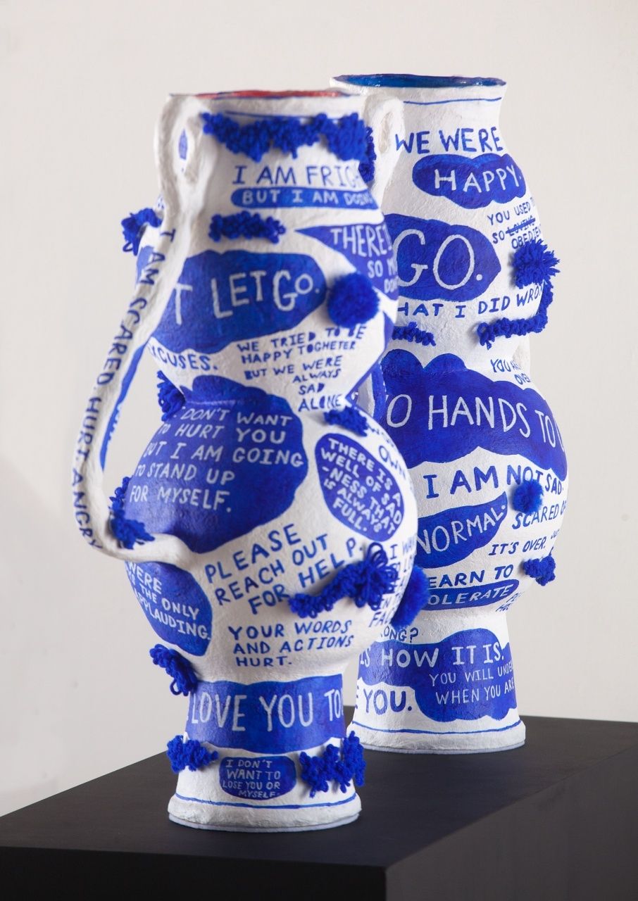 Joanne Loo's 'It Takes Two Hands' (paper mache clay, gouache and fibre, 2023). Photo: Balai Seni Maybank