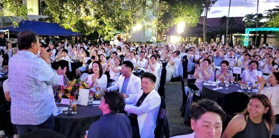 State Tourism, Culture and Environment Assictant Minister Datuk Joniston Bangkuai speaking to South Korean incentive group at the Repove Korea - Future Dream Festival Welcome Dinner on Sunday (March 19) at a resort in Kota Kinabalu..