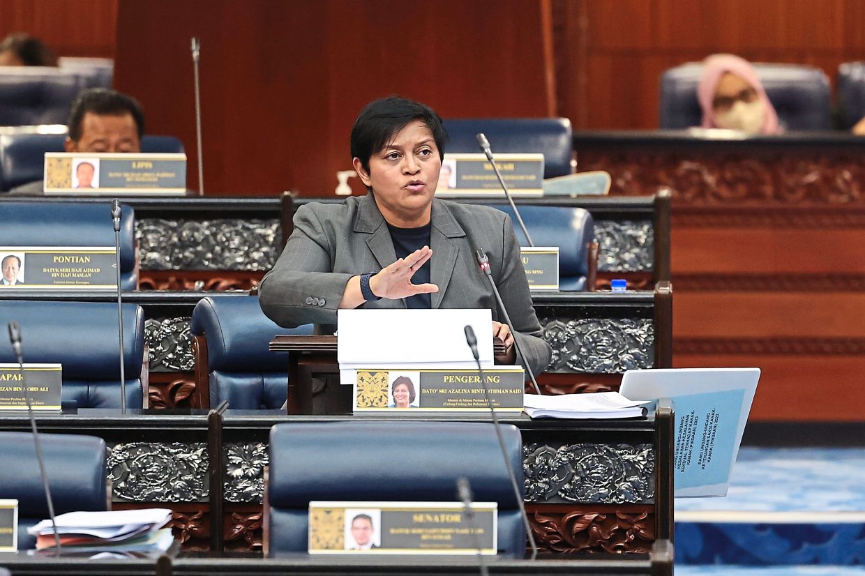 Having the floor: Azalina speaking at Parliament in Kuala Lumpur. — Bernama