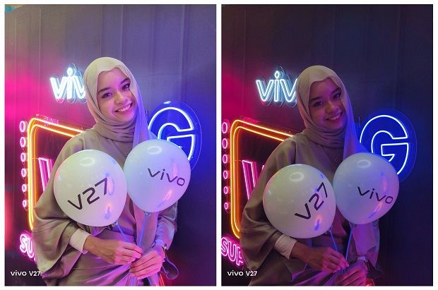 With (left) and without (right) the Aura Light Portrait system.