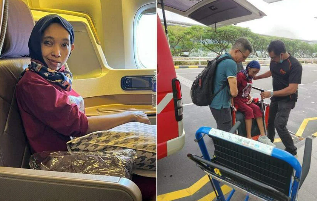 Maid who suffered brain aneurysm returns to Indonesia after S$160,000 in donations pour in - Vimarsana News