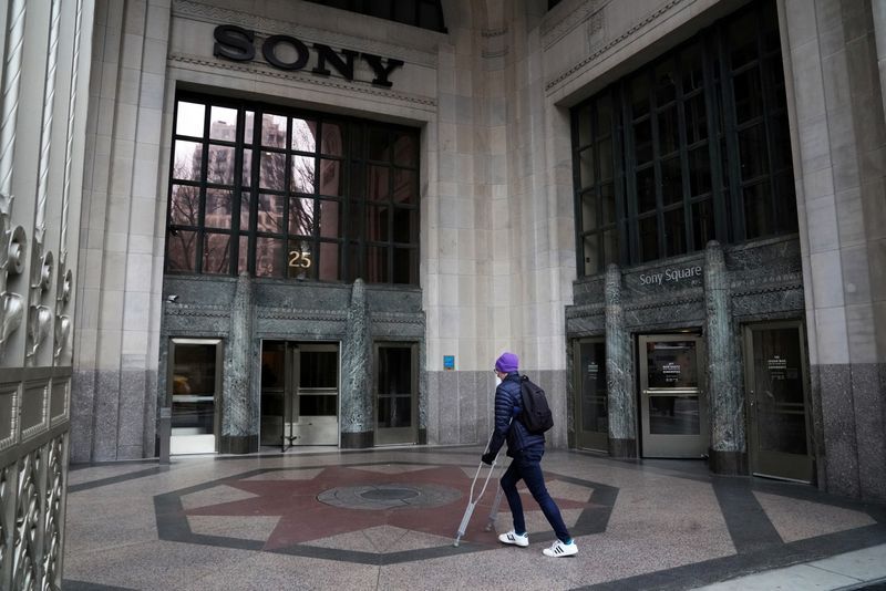 FILE PHOTO The Sony logo is seen on a building in the Manhattan borough of New York City New York U.S. Jan. 16 2019. REUTERSCarlo Allegri
