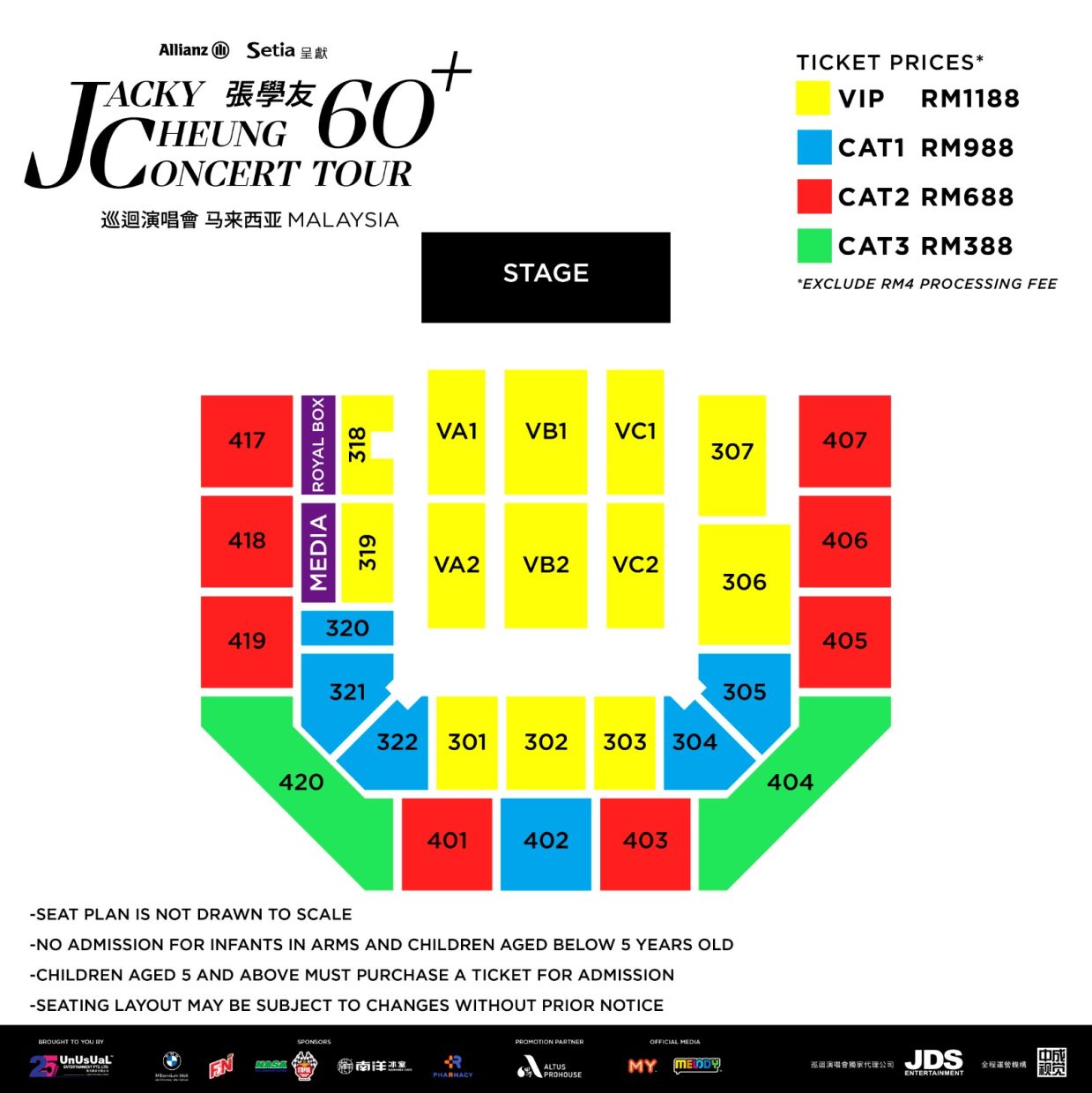 A photo of the seating arrangements and ticket prices for Jacky Cheung's upcoming concert. Photo: Unusual Entertainment/Facebook