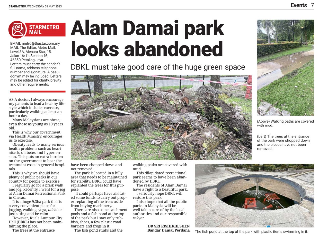 Alam Damai recreational park being upgraded, to be ready by August