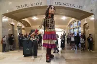 Little Amal, a 3.7m puppet of a Syrian refugee, will travel the US