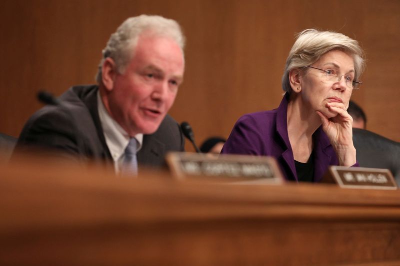 U.S. Senator Chris Van Hollen D-MD and U.S. Senator Elizabeth Warren D-MA attend a Senate Banking Housing and Urban Affairs Committee hearing on Capitol Hill in Washington U.S. April 18 2023. REUTERSAmanda Andrade-RhoadesFile Photo