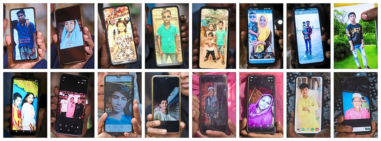 Never forget: A combination of photos of relatives holding images of some of those lost when their crowded refugee boat carrying around 180 people sank in the sea south of Bangladesh on Dec 7 last year. About 750,000 members of the Rohingya community fled to Bangladesh in 2017 from a crackdown by the Myanmar military, which is now the subject of separate proceedings before the International Criminal Court and for ‘acts of genocide’ before the International Court of Justice. — AP