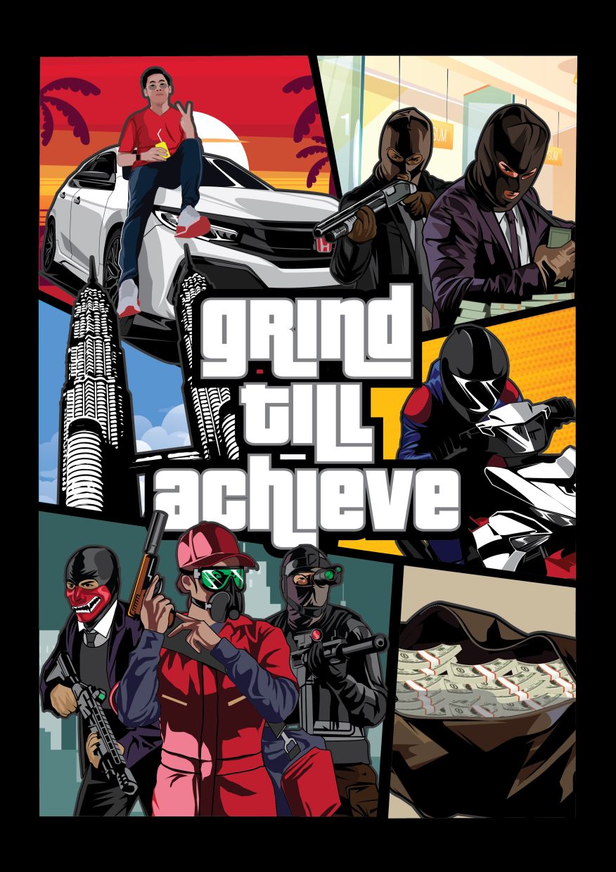 The poster that hangs on a wall in his office at 8trium Tower.