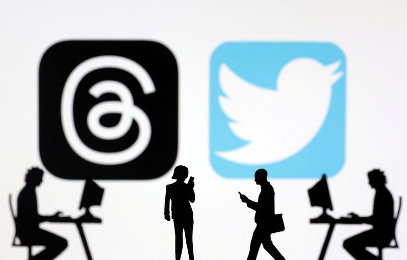 Meta Threads and Twitter app logos are seen in this illustration taken July 6 2023. REUTERSDado RuvicIllustration