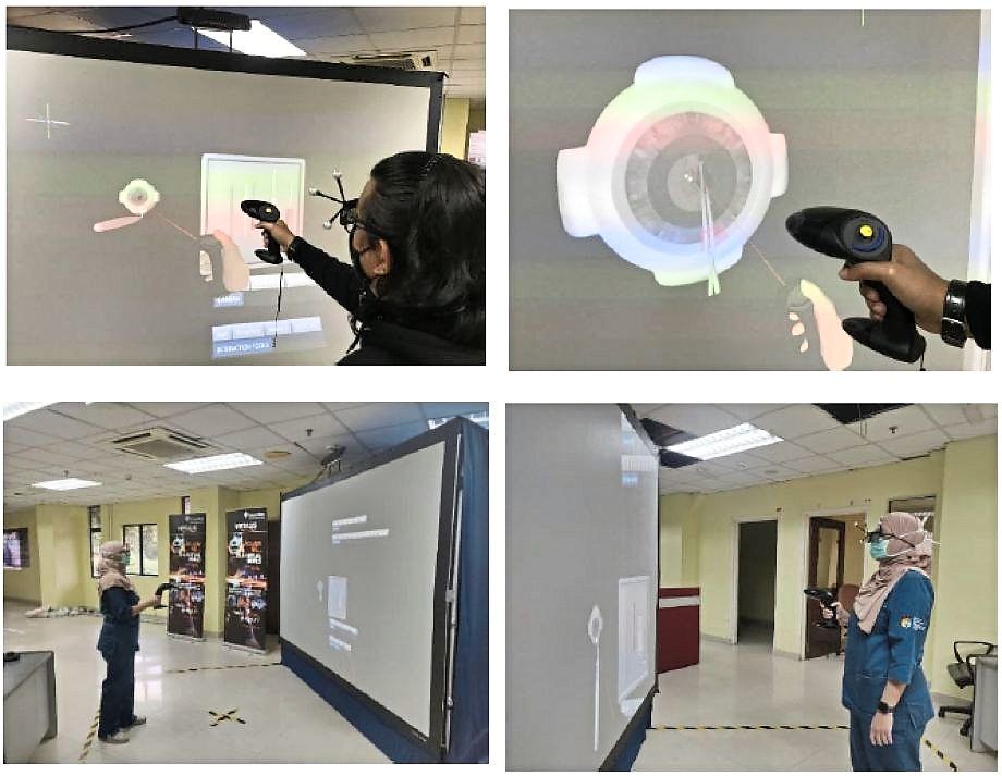 Medical and technical experts test out the VR cataract surgery module. — Photos: Prof Dr ZALEHA ABDULLAH MAHDY