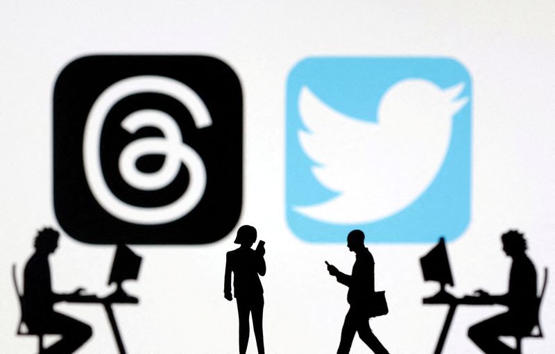 FILE PHOTO Meta Threads and Twitter app logos are seen in this illustration taken July 6 2023. REUTERSDado RuvicIllustrationFile Photo