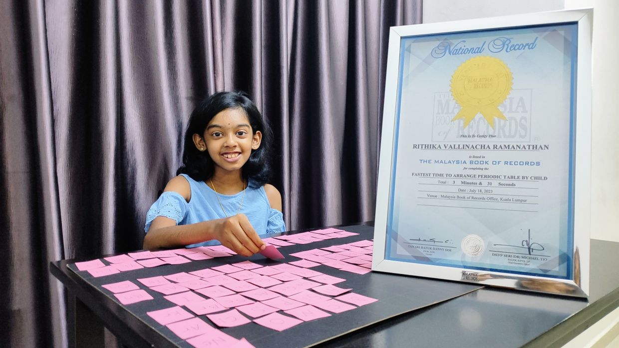 9YO arranges periodic table under 4 minutes, enters Malaysia Book of Records - Vimarsana News
