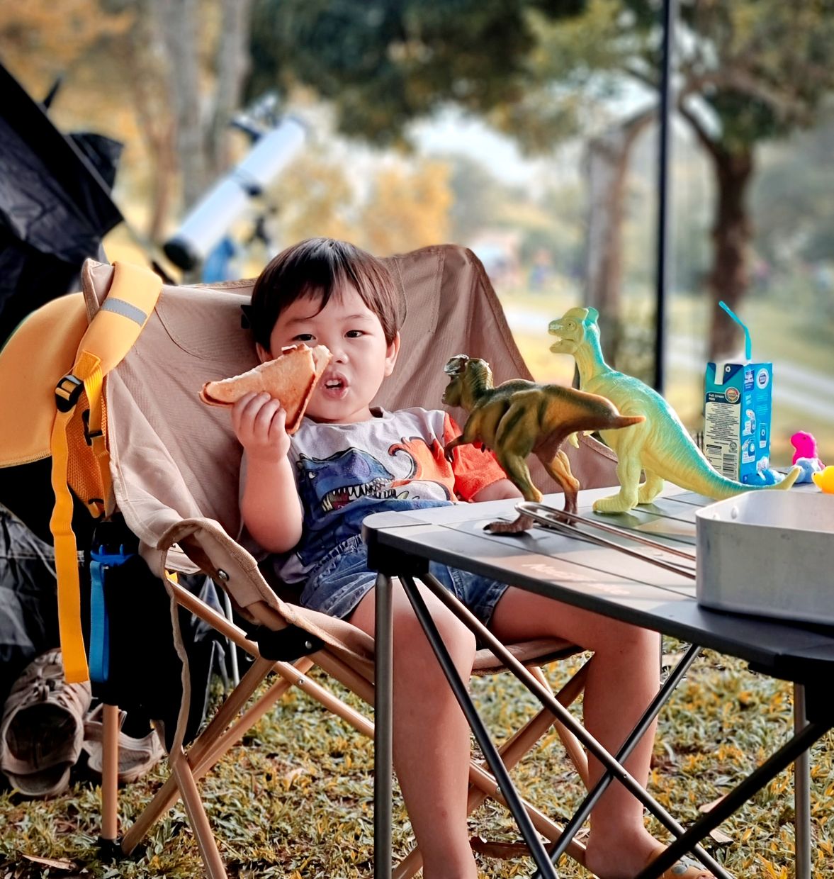 Never forget to bring along the kids' favourite toys when camping.
