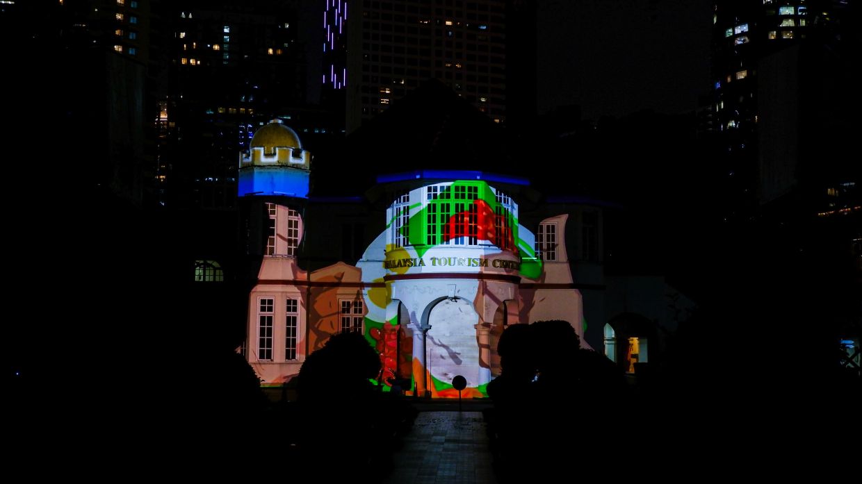 A video projection work titled 'Hungry For Mamak' seen on the facade of the MaTIC building in Kuala Lumpur. It is part of the Terang 2023 public art series, put together by digital art collection Filamen. Photo: Filamen 