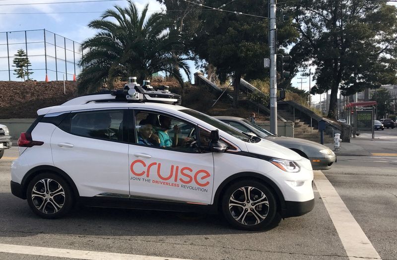 FILE PHOTO A Cruise self-driving car which is owned by General Motors Corp is seen outside the companys headquarters in San Francisco California U.S. September 26 2018. REUTERSHeather SomervilleFile Photo