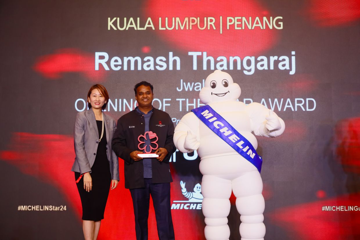 Jwala's Remash Thangaraj was honoured for the first ever Michelin Opening of the Year award. — MICHELIN GUIDE