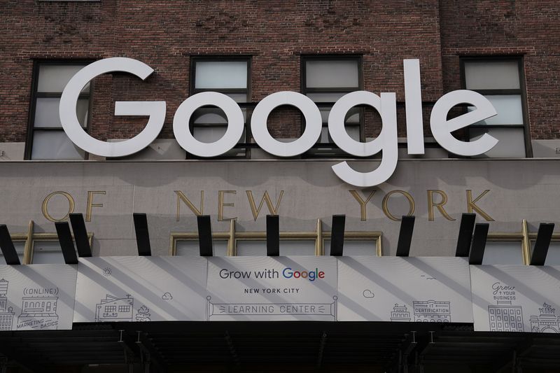 A Google sign is pictured on a Google building in the Manhattan borough of New York City New York U.S. October 20 2020. REUTERSCarlo Allegrifile photo